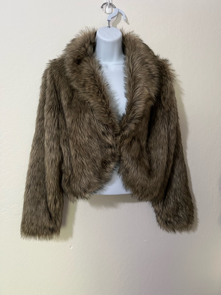 Urban Bliss Women's Faux Fur Cropped Jacket In Brown Nwt